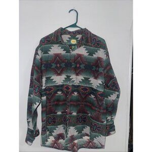 Cabela's Chamois Aztec Flannel Shirt Green Red Button Up Geometric Large